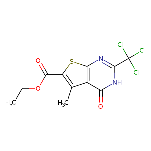 CCOC(=O)c1sc2c(c1C)c(=O)[nH]c(n2)C(Cl)(Cl)Cl