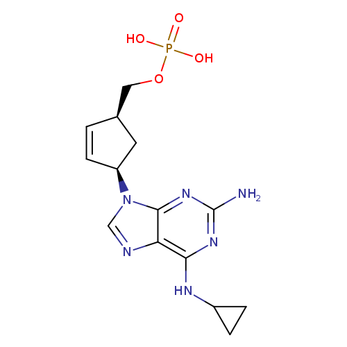 Nc1nc(NC2CC2)c2c(n1)n(cn2)[C@H]1C=C[C@H](C1)COP(=O)(O)O