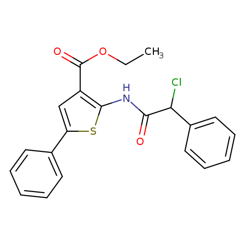 CCOC(=O)c1cc(sc1NC(=O)C(c1ccccc1)Cl)c1ccccc1