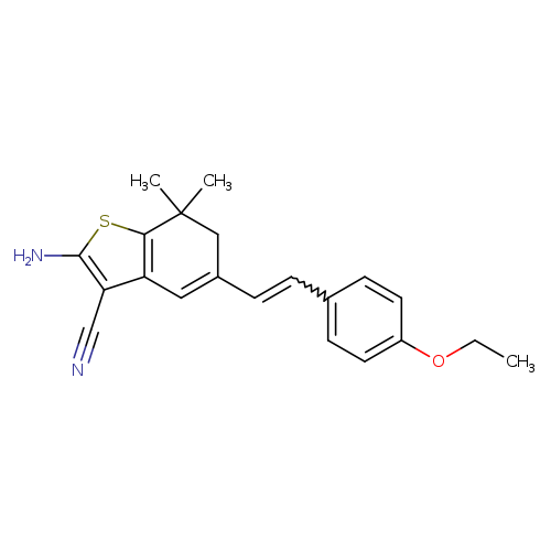 CCOc1ccc(cc1)C=CC1=Cc2c(C#N)c(sc2C(C1)(C)C)N
