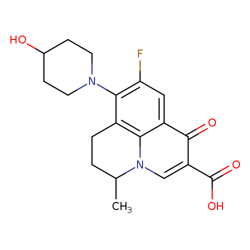 OC1CCN(CC1)c1c(F)cc2c3c1CCC(n3cc(c2=O)C(=O)O)C