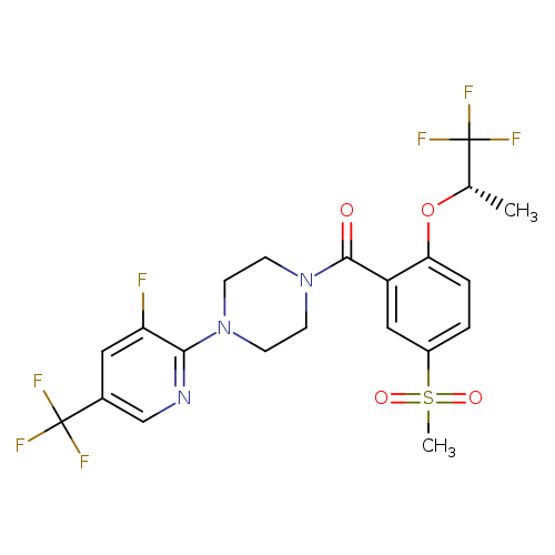 Fc1cc(cnc1N1CCN(CC1)C(=O)c1cc(ccc1O[C@H](C(F)(F)F)C)S(=O)(=O)C)C(F)(F)F