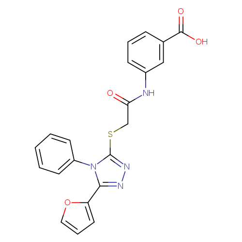 O=C(Nc1cccc(c1)C(=O)O)CSc1nnc(n1c1ccccc1)c1ccco1