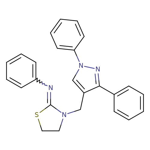 c1ccc(cc1)N=C1SCCN1Cc1cn(nc1c1ccccc1)c1ccccc1