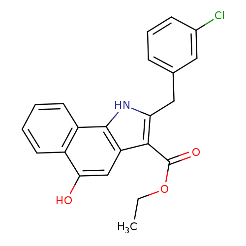 CCOC(=O)c1c(Cc2cccc(c2)Cl)[nH]c2c1cc(O)c1c2cccc1