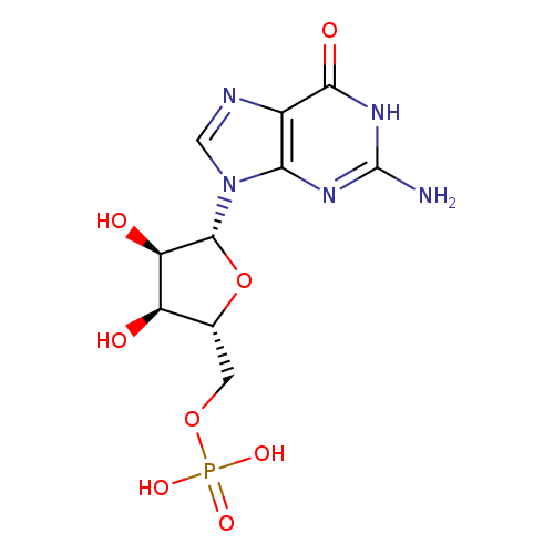O[C@@H]1[C@H](O)[C@H](O[C@H]1n1cnc2c1nc(N)[nH]c2=O)COP(=O)(O)O