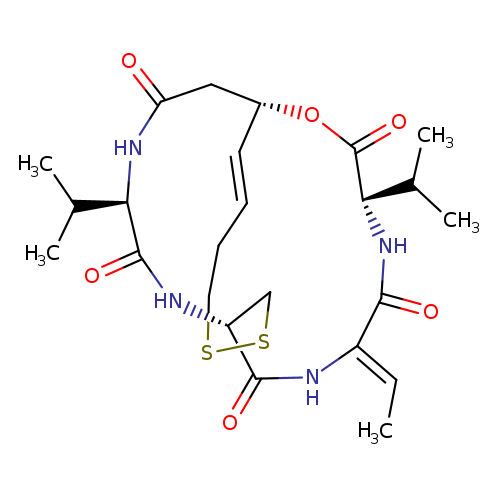 C/C=C/1NC(=O)[C@H]2CSSCC/C=C/[C@@H](OC(=O)[C@@H](NC1=O)C(C)C)CC(=O)N[C@@H](C(=O)N2)C(C)C