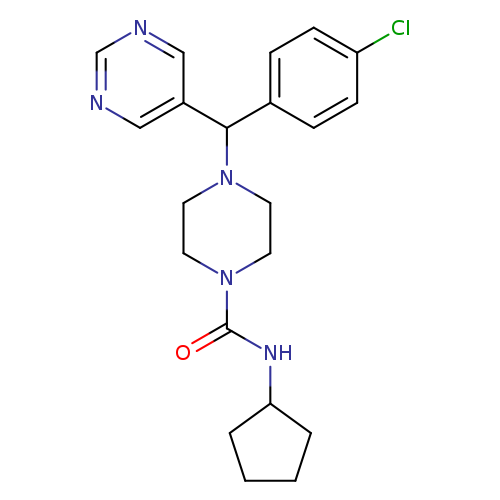 Clc1ccc(cc1)C(c1cncnc1)N1CCN(CC1)C(=O)NC1CCCC1