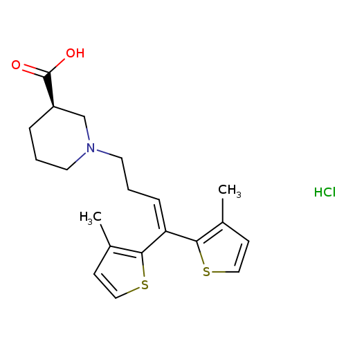 OC(=O)[C@@H]1CCCN(C1)CCC=C(c1sccc1C)c1sccc1C.Cl
