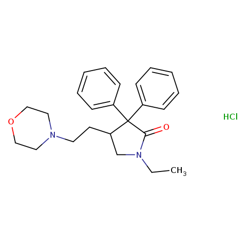 CCN1CC(C(C1=O)(c1ccccc1)c1ccccc1)CCN1CCOCC1.Cl