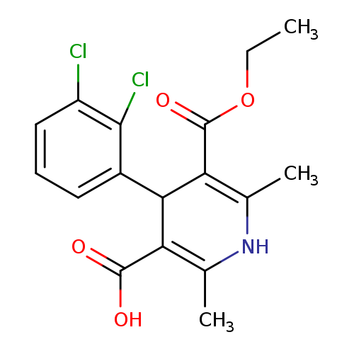 CCOC(=O)C1=C(C)NC(=C(C1c1cccc(c1Cl)Cl)C(=O)O)C