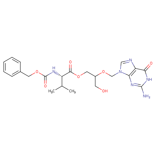 OCC(OCn1cnc2c1nc(N)[nH]c2=O)COC(=O)[C@H](C(C)C)NC(=O)OCc1ccccc1