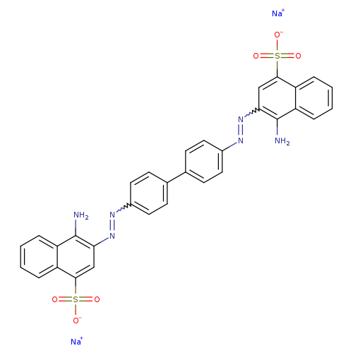 Nc1c(N=Nc2ccc(cc2)c2ccc(cc2)N=Nc2cc(c3c(c2N)cccc3)S(=O)(=O)[O-])cc(c2c1cccc2)S(=O)(=O)[O-].[Na+].[Na+]