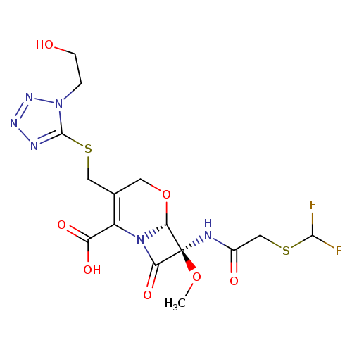 OCCn1nnnc1SCC1=C(C(=O)O)N2[C@H](OC1)[C@](C2=O)(OC)NC(=O)CSC(F)F
