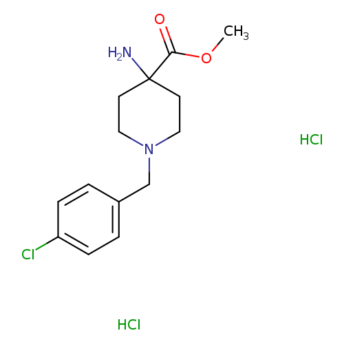 COC(=O)C1(N)CCN(CC1)Cc1ccc(cc1)Cl.Cl.Cl