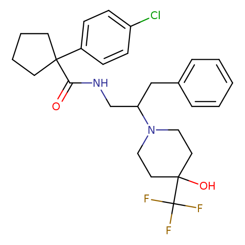 Clc1ccc(cc1)C1(CCCC1)C(=O)NCC(N1CCC(CC1)(O)C(F)(F)F)Cc1ccccc1