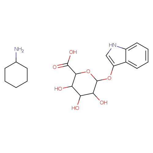 OC(=O)C1OC(Oc2c[nH]c3c2cccc3)C(C(C1O)O)O.NC1CCCCC1	C20H28N2O7