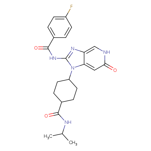 CC(NC(=O)C1CCC(CC1)n1c(NC(=O)c2ccc(cc2)F)nc2c1cc(=O)[nH]c2)C