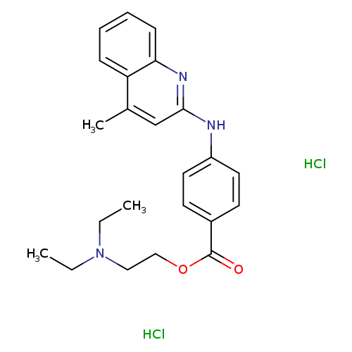 CCN(CCOC(=O)c1ccc(cc1)Nc1cc(C)c2c(n1)cccc2)CC.Cl.Cl