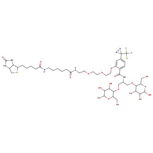 OCC1OC(O)C(C(C1OCC(NC(=O)c1ccc(cc1OCCOCCOCCNC(=O)CCCCCNC(=O)CCCCC1SCC2C1NC(=O)N2)C1(N=N1)C(F)(F)F)COC1C(CO)OC(C(C1O)O)O)O)O
