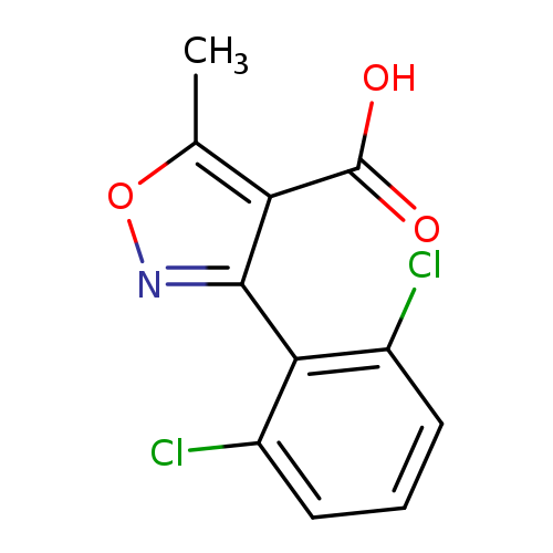 Clc1cccc(c1c1noc(c1C(=O)O)C)Cl