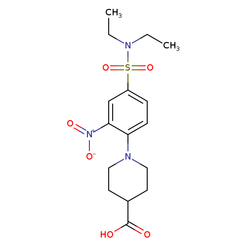 CCN(S(=O)(=O)c1ccc(c(c1)[N+](=O)[O-])N1CCC(CC1)C(=O)O)CC