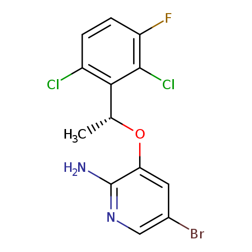 Brc1cnc(c(c1)O[C@@H](c1c(Cl)ccc(c1Cl)F)C)N