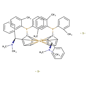 Cc1ccccc1P([C-]12[CH]3=[CH]4[Fe+2]5678913([C]2(=[CH]45)[C@H](c1ccccc1)N(C)C)[C-]1(P(c2ccccc2C)c2ccccc2C)[CH]6=[CH]8[CH]9=[C]71[C@H](c1ccccc1)N(C)C)c1ccccc1C.[S].[S]