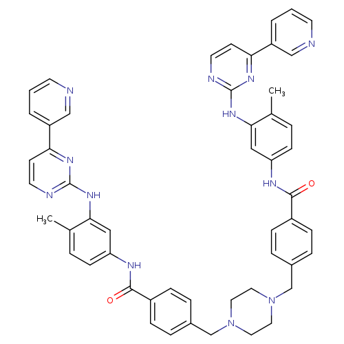 O=C(c1ccc(cc1)CN1CCN(CC1)Cc1ccc(cc1)C(=O)Nc1ccc(c(c1)Nc1nccc(n1)c1cccnc1)C)Nc1ccc(c(c1)Nc1nccc(n1)c1cccnc1)C