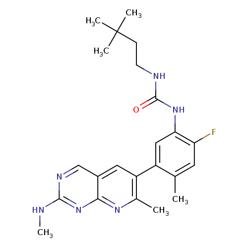 CNc1ncc2c(n1)nc(c(c2)c1cc(NC(=O)NCCC(C)(C)C)c(cc1C)F)C