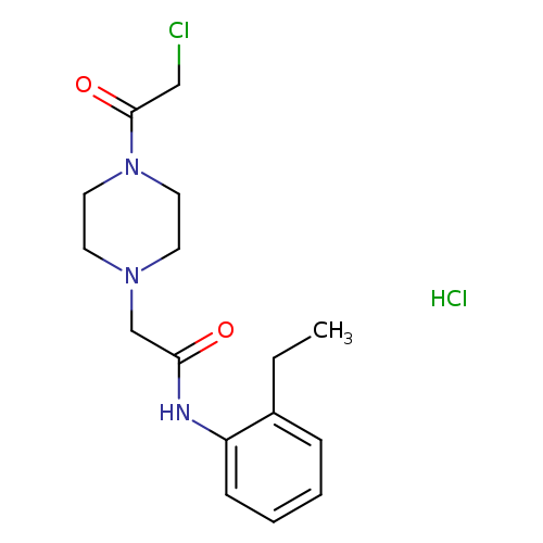 ClCC(=O)N1CCN(CC1)CC(=O)Nc1ccccc1CC.Cl