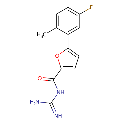 NC(=N)NC(=O)c1ccc(o1)c1cc(F)ccc1C