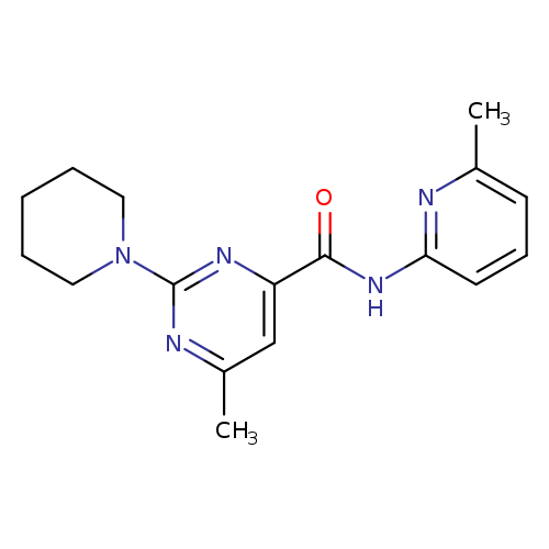 Cc1nc(nc(c1)C(=O)Nc1cccc(n1)C)N1CCCCC1