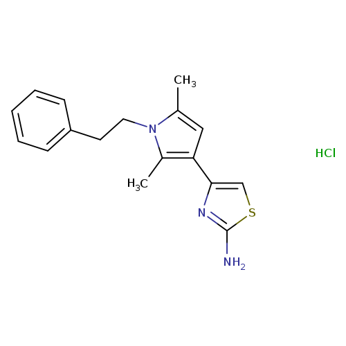 Nc1scc(n1)c1cc(n(c1C)CCc1ccccc1)C.Cl