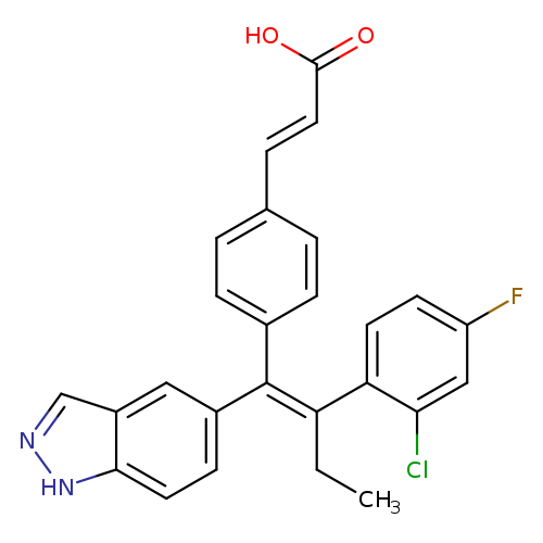 CC/C(=C(\c1ccc2c(c1)cn[nH]2)/c1ccc(cc1)/C=C/C(=O)O)/c1ccc(cc1Cl)F