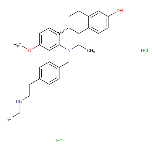 CCNCCc1ccc(cc1)CN(c1cc(OC)ccc1[C@@H]1CCc2c(C1)ccc(c2)O)CC.Cl.Cl