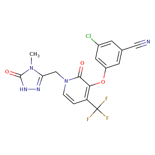 N#Cc1cc(cc(c1)Cl)Oc1c(=O)n(ccc1C(F)(F)F)Cc1n[nH]c(=O)n1C