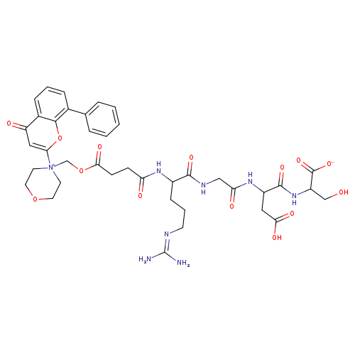 OCC(C(=O)[O-])NC(=O)C(CC(=O)O)NC(=O)CNC(=O)C(NC(=O)CCC(=O)OC[N+]1(CCOCC1)c1cc(=O)c2c(o1)c(ccc2)c1ccccc1)CCCN=C(N)N