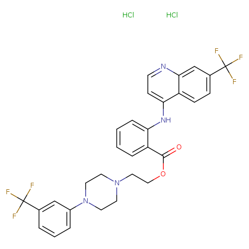 O=C(c1ccccc1Nc1ccnc2c1ccc(c2)C(F)(F)F)OCCN1CCN(CC1)c1cccc(c1)C(F)(F)F.Cl.Cl