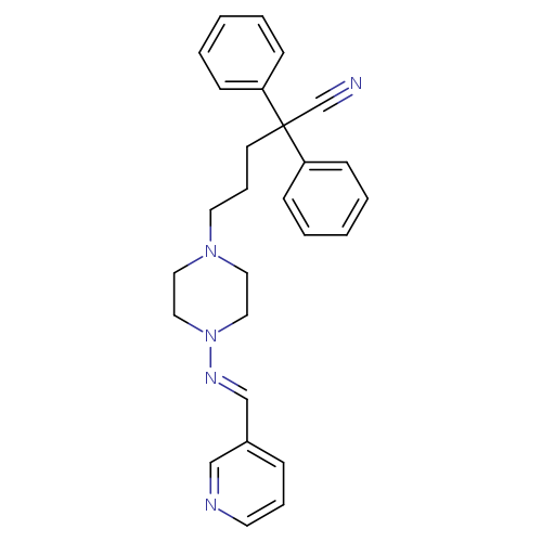 N#CC(c1ccccc1)(c1ccccc1)CCCN1CCN(CC1)/N=C/c1cccnc1