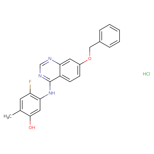 Fc1cc(C)c(cc1Nc1ncnc2c1ccc(c2)OCc1ccccc1)O.Cl