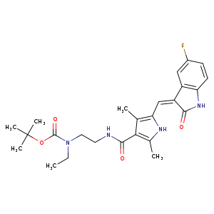 CCN(C(=O)OC(C)(C)C)CCNC(=O)c1c(C)[nH]c(c1C)/C=C/1C(=O)Nc2c1cc(F)cc2