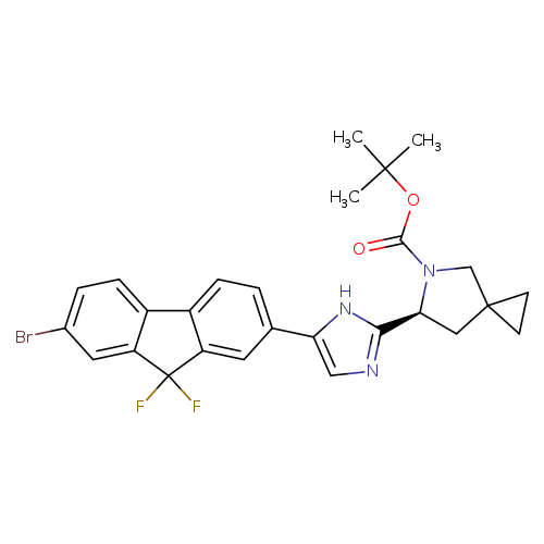 Brc1ccc2c(c1)C(F)(F)c1c2ccc(c1)c1cnc([nH]1)[C@@H]1CC2(CN1C(=O)OC(C)(C)C)CC2