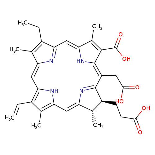 CCC1=C(C)C2=N/C/1=Cc1[nH]c(c(c1C)C(=O)O)/C(=C/1N=C(/C=c/3[nH]/c(=C2)/c(C=C)c3C)[C@H]([C@@H]1CCC(=O)O)C)/CC(=O)O