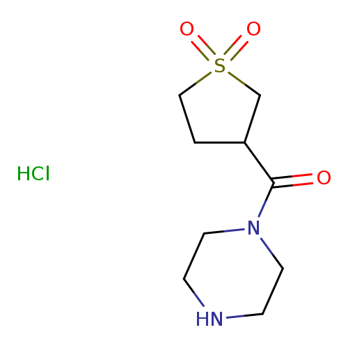 O=C(C1CCS(=O)(=O)C1)N1CCNCC1.Cl