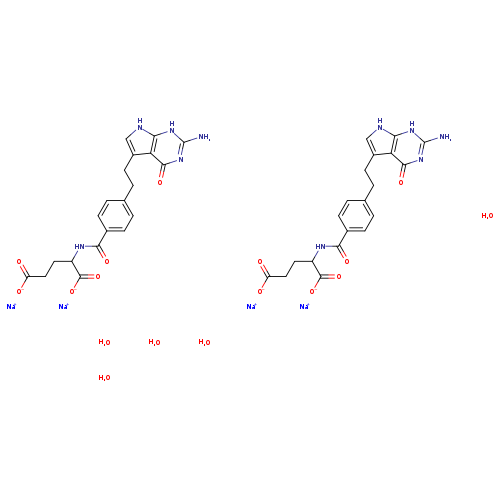 [O-]C(=O)CCC(C(=O)[O-])NC(=O)c1ccc(cc1)CCc1c[nH]c2c1c(=O)nc([nH]2)N.[O-]C(=O)CCC(C(=O)[O-])NC(=O)c1ccc(cc1)CCc1c[nH]c2c1c(=O)nc([nH]2)N.O.O.O.O.O.[Na+].[Na+].[Na+].[Na+]