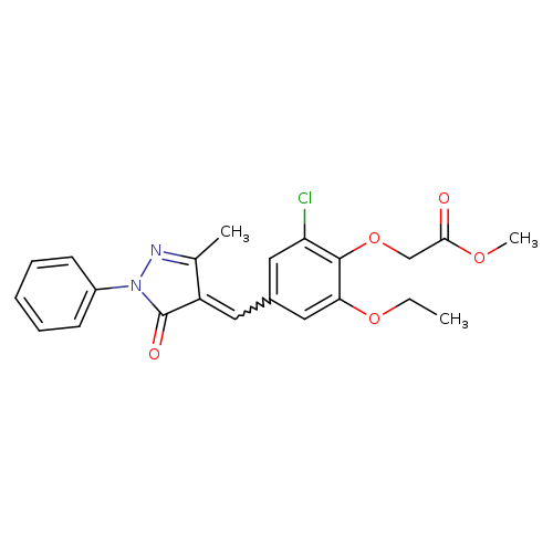 CCOc1cc(C=C2C(=NN(C2=O)c2ccccc2)C)cc(c1OCC(=O)OC)Cl