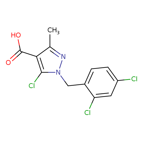 Clc1ccc(c(c1)Cl)Cn1nc(c(c1Cl)C(=O)O)C
