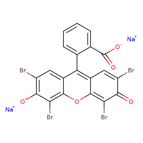 [O-]C(=O)c1ccccc1c1c2cc(Br)c(c(c2oc2c1cc(Br)c(=O)c2Br)Br)[O-].[Na+].[Na+]