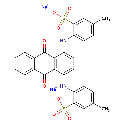 Cc1ccc(c(c1)S(=O)(=O)[O-])Nc1ccc(c2c1C(=O)c1ccccc1C2=O)Nc1ccc(cc1S(=O)(=O)[O-])C.[Na+].[Na+]
